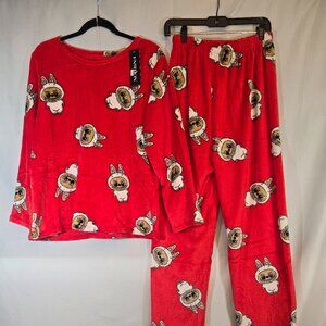 Adult Red Fleece Labubu Pajama set